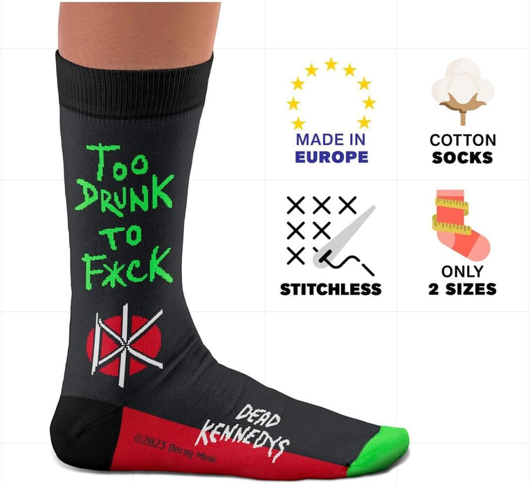 Dead Kennedys, Too Drunk Socks - Perfect Present for rock fans, Cotton Socks, Only 2 Sizes, 4-7 and 7½-11½