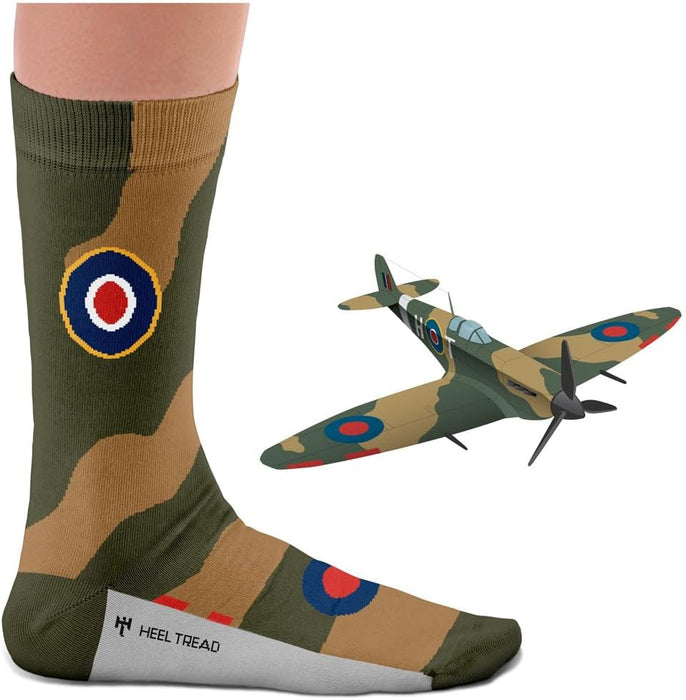 Heel Tread RAF's Supermarine Spitfire Socks, World War II, Aeroplane Gifts - Cotton Socks, Only 2 sizes, 4-7 and 7½-11½