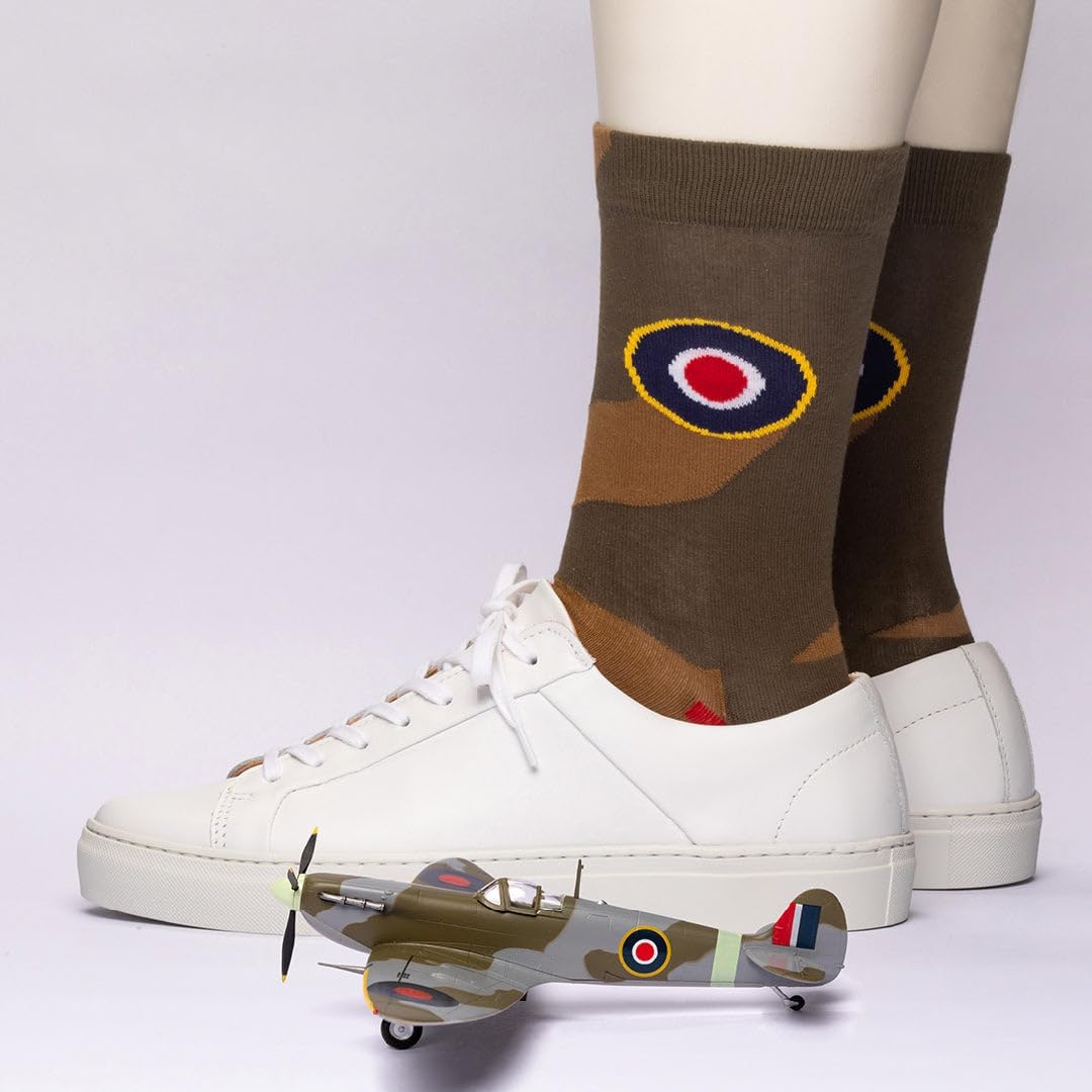 Heel Tread RAF's Supermarine Spitfire Socks, World War II, Aeroplane Gifts - Cotton Socks, Only 2 sizes, 4-7 and 7½-11½