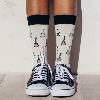 Six String Socks, Acoustic Guitar, Guitar Strings - Perfect Present for music lovers and Guitar fans, Cotten Socks, Only 2 sizes, for Men and Women, 4-7 and 7½-11½