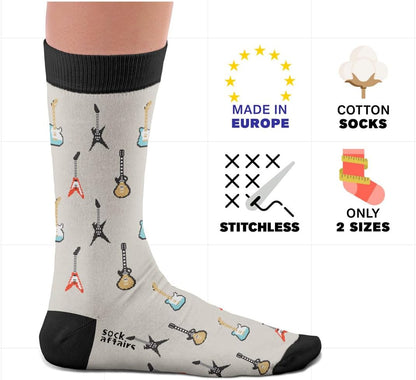 Six String Socks, Acoustic Guitar, Guitar Strings - Perfect Present for music lovers and Guitar fans, Cotten Socks, Only 2 sizes, for Men and Women, 4-7 and 7½-11½