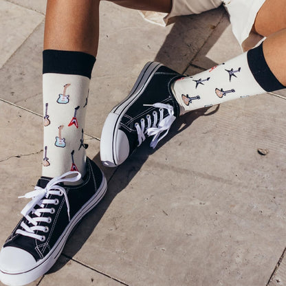 Six String Socks, Acoustic Guitar, Guitar Strings - Perfect Present for music lovers and Guitar fans, Cotten Socks, Only 2 sizes, for Men and Women, 4-7 and 7½-11½