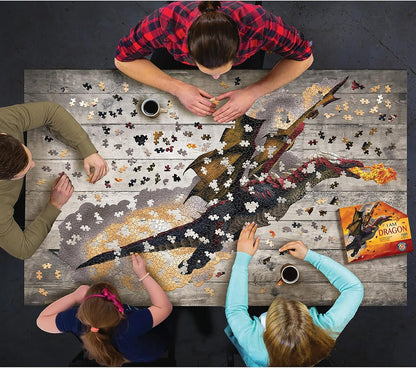 Madd Capp: I Am Dragon - 1000 Piece Dragon Shaped Jigsaw Puzzle, 41x20 Finished Size, Includes Educational Fun Fact Booklet, Fantasy Puzzle