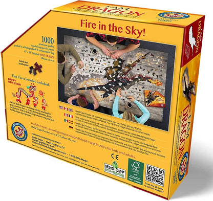Madd Capp: I Am Dragon - 1000 Piece Dragon Shaped Jigsaw Puzzle, 41x20 Finished Size, Includes Educational Fun Fact Booklet, Fantasy Puzzle