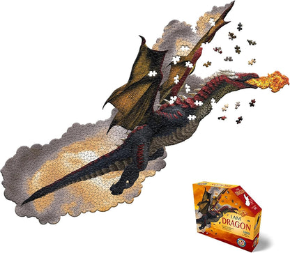 Madd Capp: I Am Dragon - 1000 Piece Dragon Shaped Jigsaw Puzzle, 41x20 Finished Size, Includes Educational Fun Fact Booklet, Fantasy Puzzle