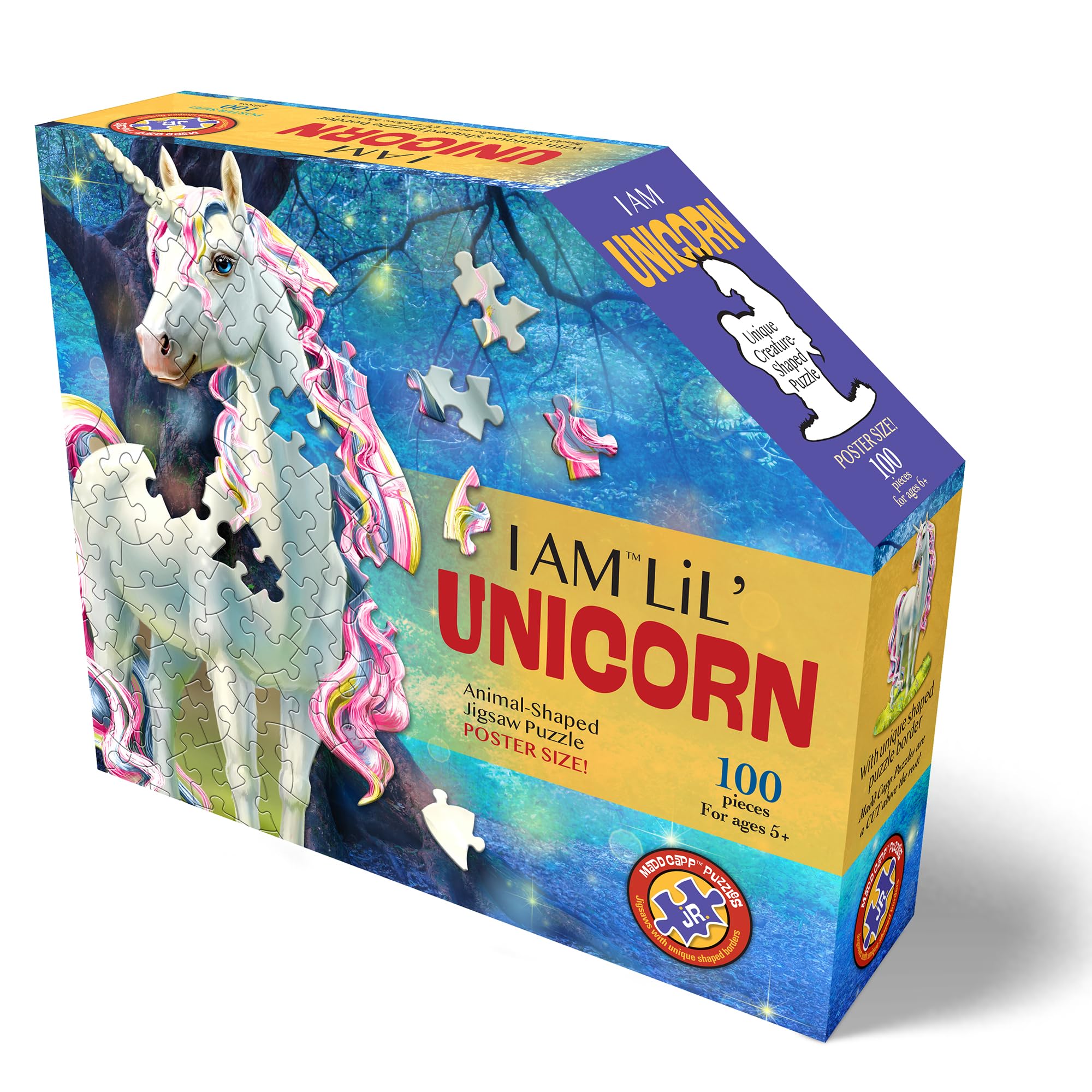 Madd Capp: I Am LiL' Unicorn - 100 Piece Puzzle - Kids Creature-Shaped Jigsaw, 26 X 33 Finished Size, Poster Reference, Educational Fun Facts Booklet