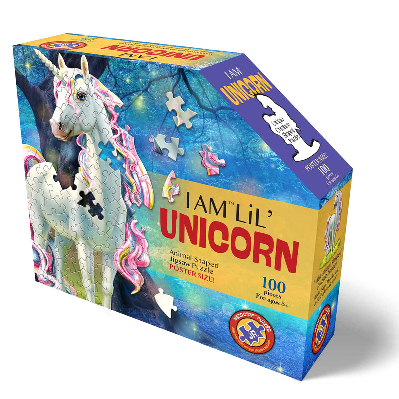 Madd Capp: I Am LiL' Unicorn - 100 Piece Puzzle - Kids Creature-Shaped Jigsaw, 26 X 33 Finished Size, Poster Reference, Educational Fun Facts Booklet