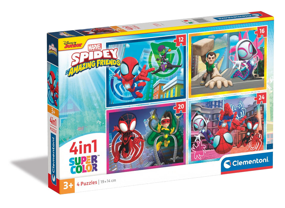 Clementoni - 21528 - Supercolor Puzzel 4In1 - Marvel Spidey And His Amazing Friends - Kinderpuzzels, 3 Jaar, Gemaakt in Italië