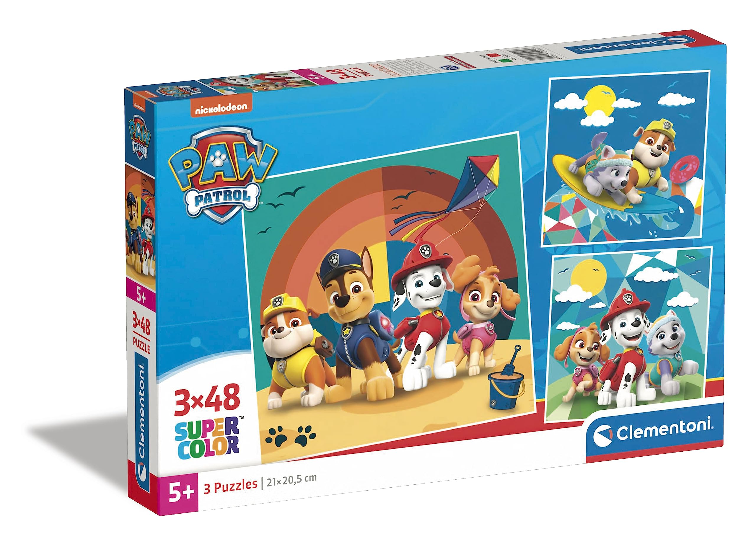Clementoni - 25291 - Supercolor Puzzel - Paw Patrol - 3x48 Stukjes, Kinderpuzzels, 5-7 Jaar, Gemaakt in Italië