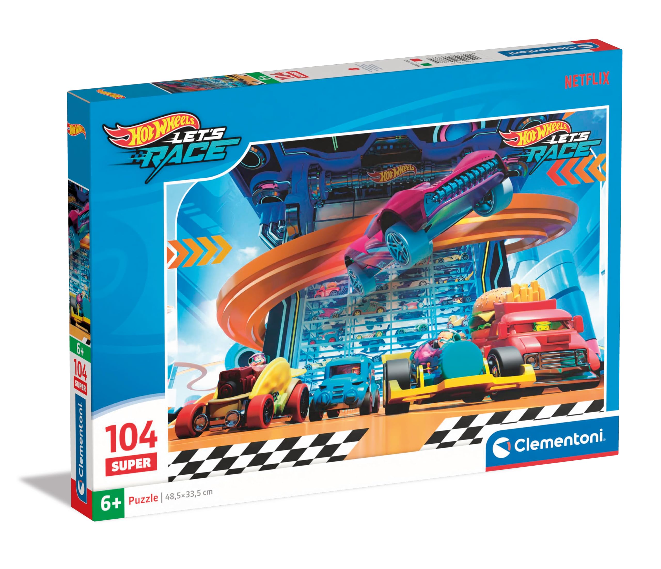 Clementoni Supercolor Hotwheels Puzzle 104 Teile - Auto Puzzle für Kinder ab 6 Jahren - Geschicklichkeitsspiel für Kinder - Hergestellt in Italien 25777