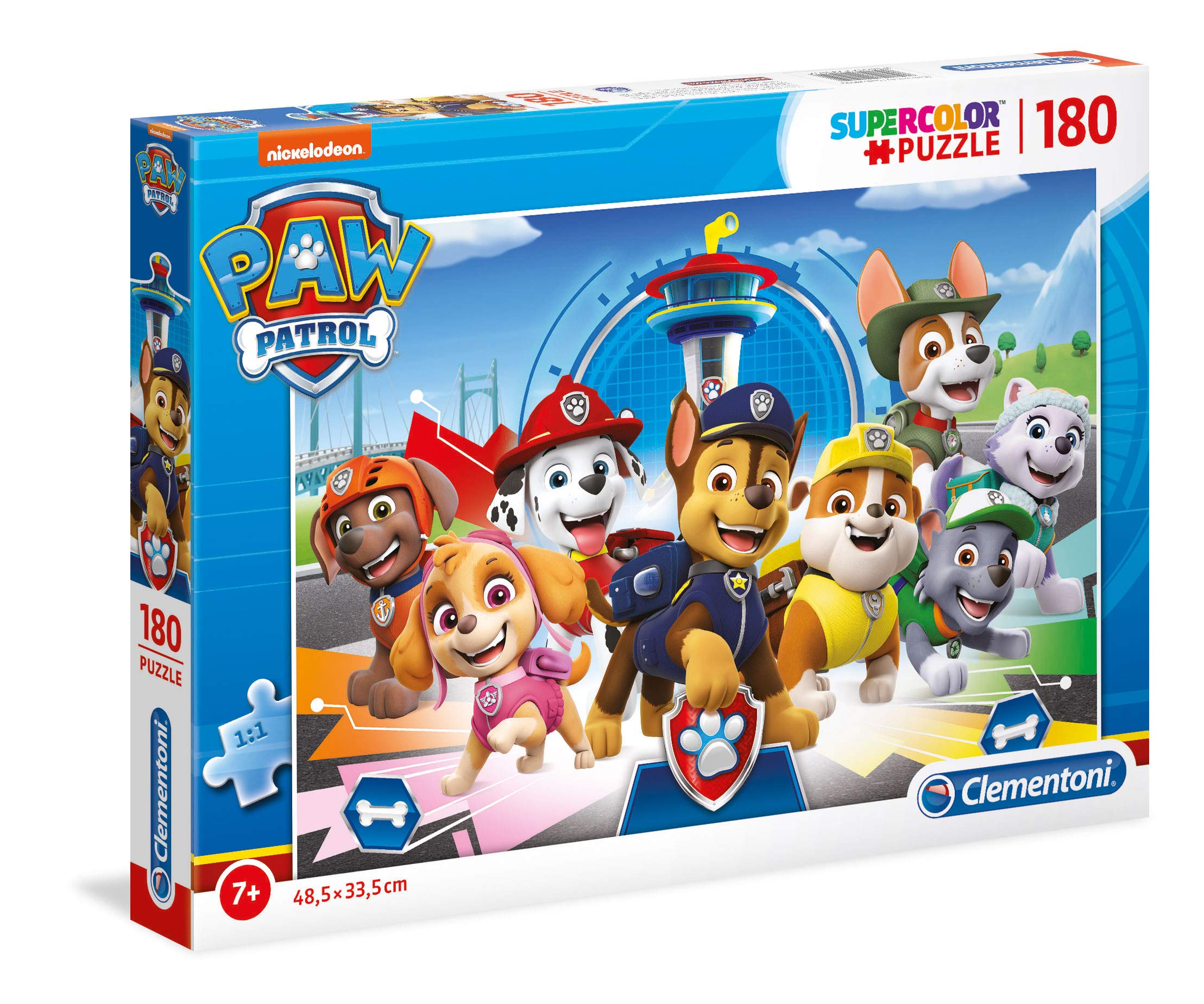 Clementoni 29105 Supercolor Paw Patrol – Puzzle 180 Teile ab 7 Jahren, buntes Kinderpuzzle mit besonderer Leuchtkraft & Farbintensität, Geschicklichkeitsspiel für Kinder