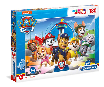 Clementoni 29105 Supercolor Paw Patrol – Puzzle 180 Teile ab 7 Jahren, buntes Kinderpuzzle mit besonderer Leuchtkraft & Farbintensität, Geschicklichkeitsspiel für Kinder