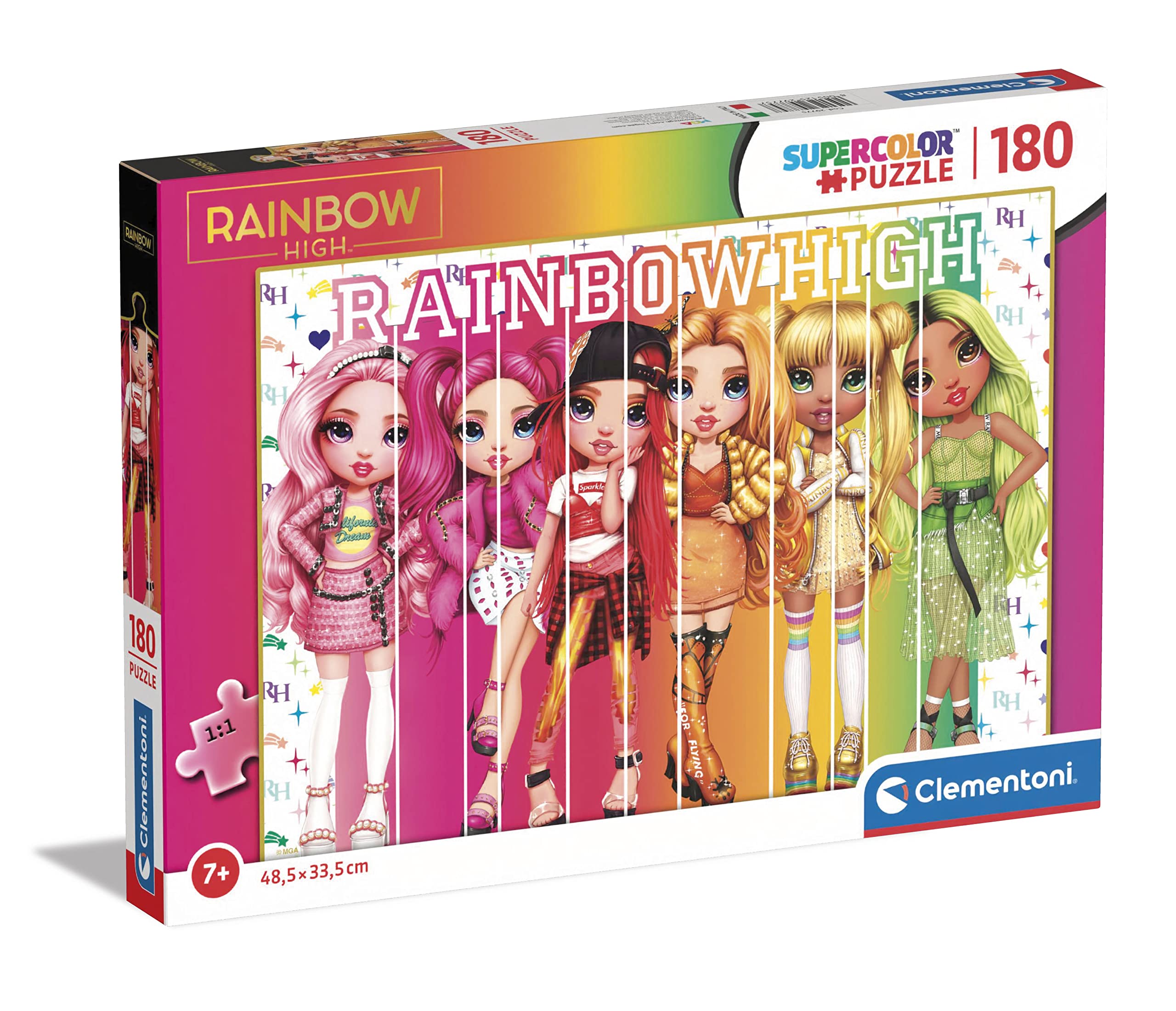 Clementoni - Puzzel Rainbow High 180 stukjes Supercolor High-180 stukjes Made in Italy, 7 jaar, cartoons, meisjes, meerkleurig, medium, 29775