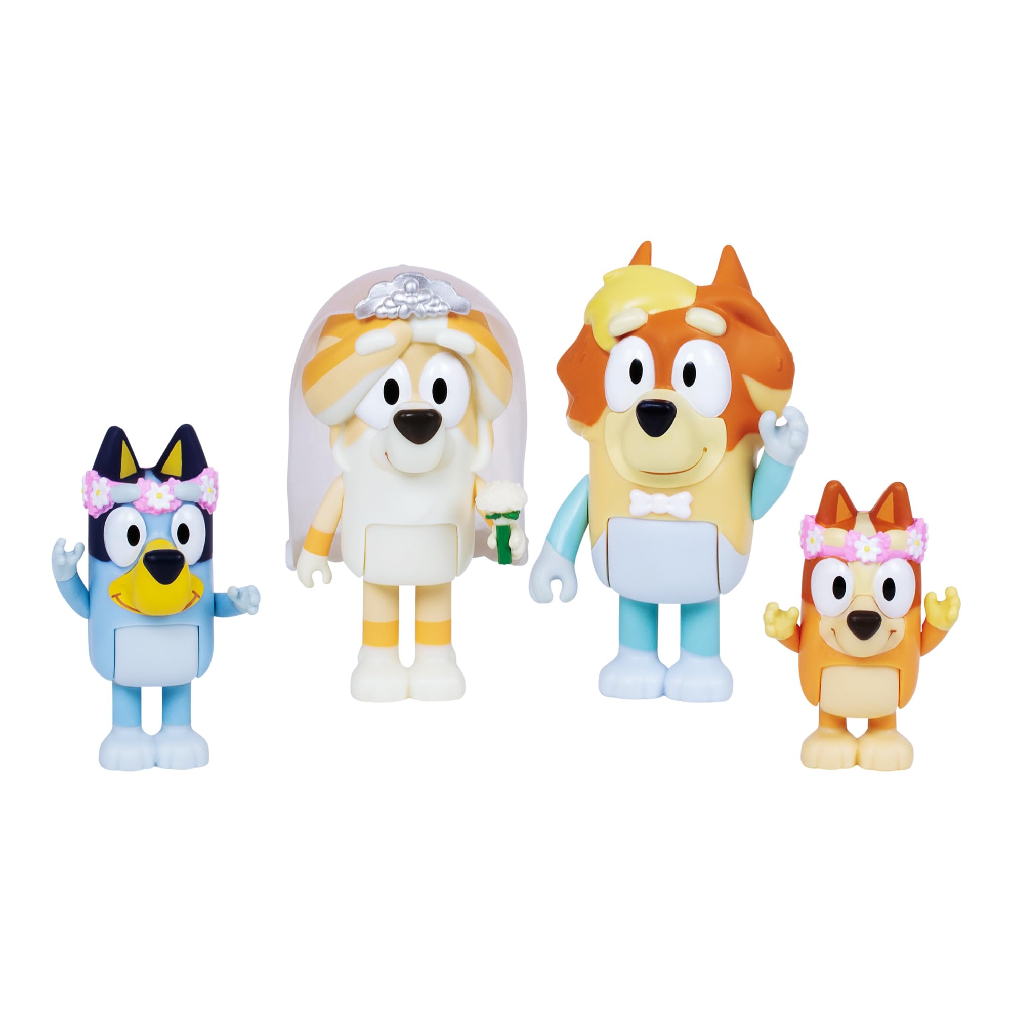 Bluey Figure 4-Pack Wedding Time, Re-enact Uncle Rad And Frisky's Wedding Day And Bingo Flower Girl Figures, White
