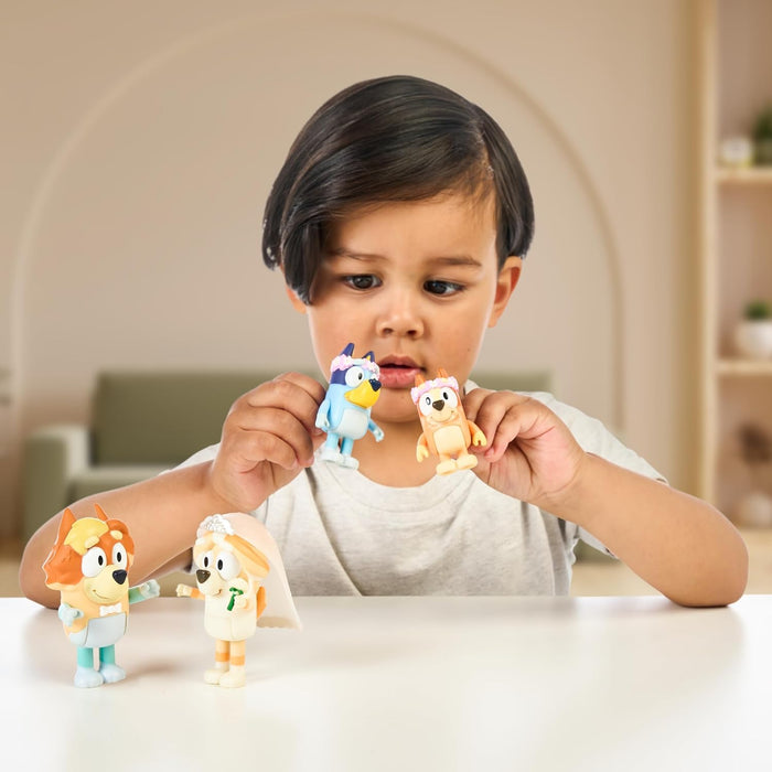 Bluey Figure 4-Pack Wedding Time, Re-enact Uncle Rad And Frisky's Wedding Day And Bingo Flower Girl Figures, White