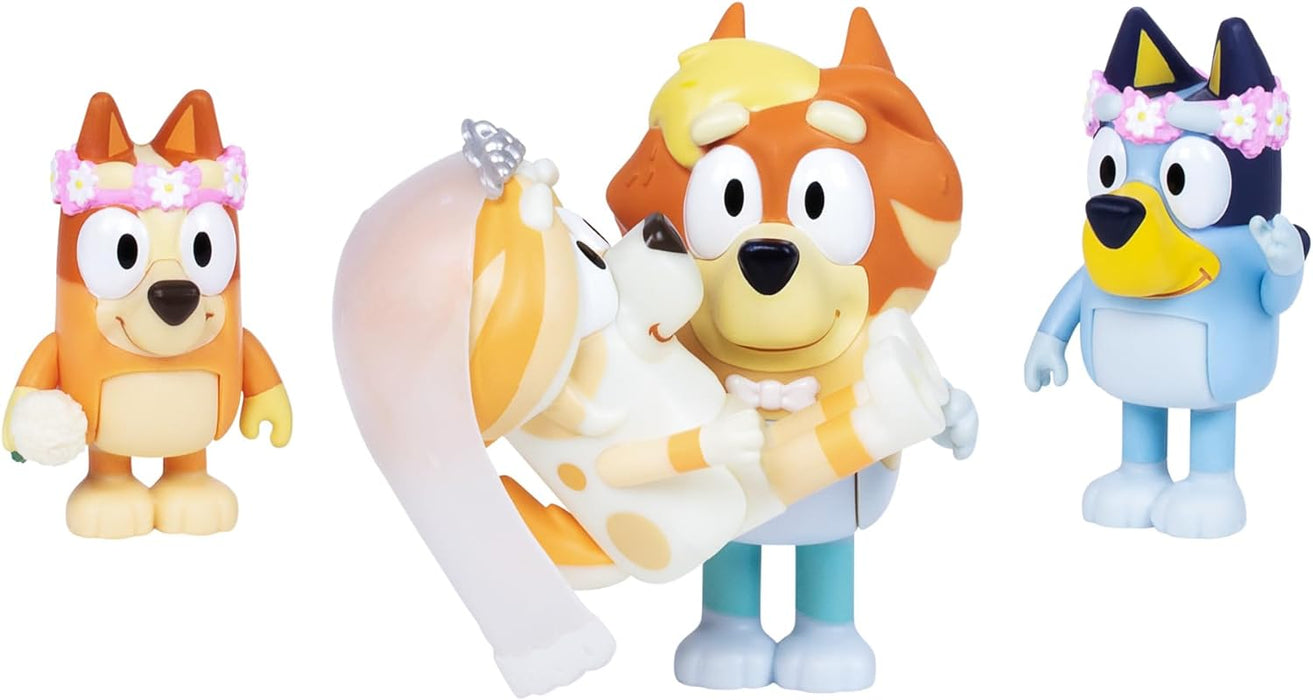 Bluey Figure 4-Pack Wedding Time, Re-enact Uncle Rad And Frisky's Wedding Day And Bingo Flower Girl Figures, White