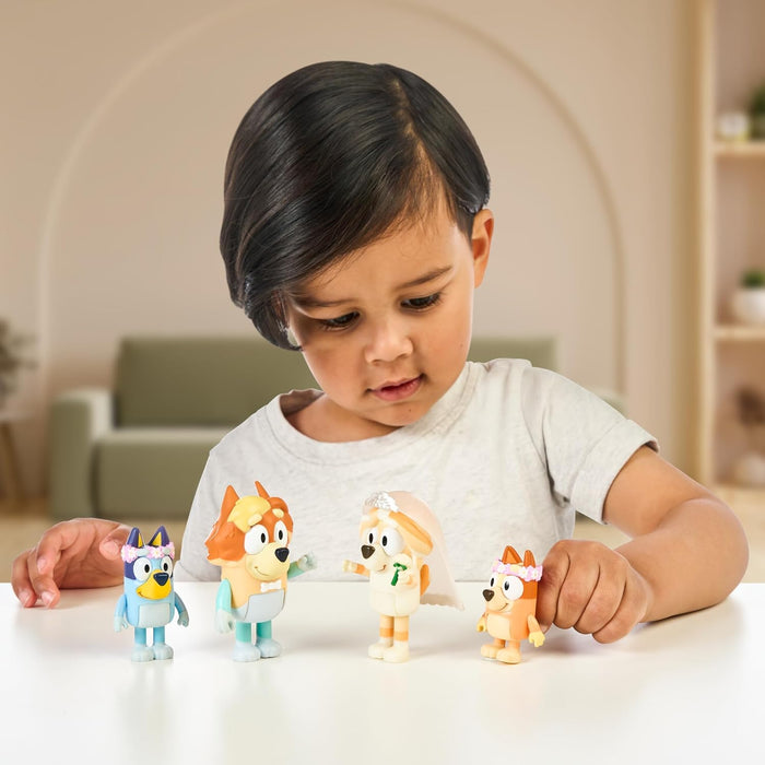 Bluey Figure 4-Pack Wedding Time, Re-enact Uncle Rad And Frisky's Wedding Day And Bingo Flower Girl Figures, White