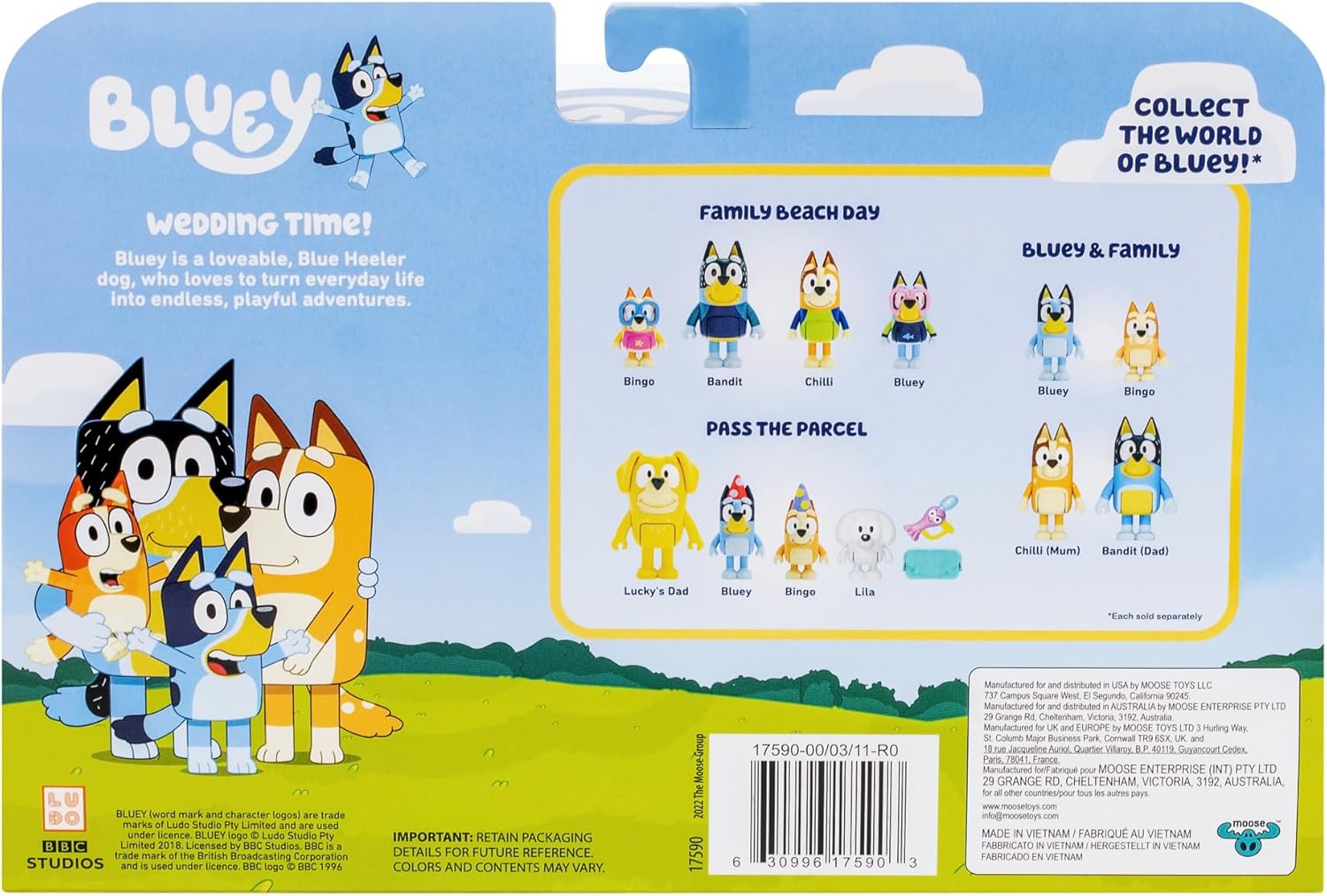 Bluey Figure 4-Pack Wedding Time, Re-enact Uncle Rad And Frisky's Wedding Day And Bingo Flower Girl Figures, White