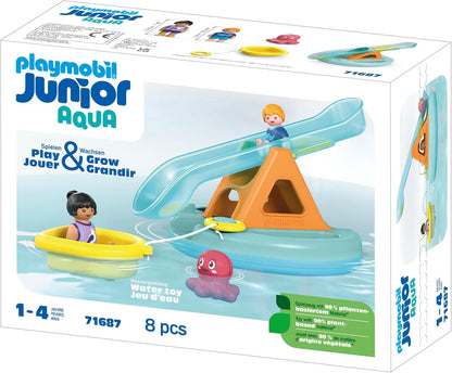 PLAYMOBIL Junior Aqua 71687 Isla de Baño con Tobogán, ncluye Muelle y escondite para Animales, Juguete sostenible Hecho de plásticos a Base de Plantas, Juguetes para niños y niñas a Partir de 1 año
