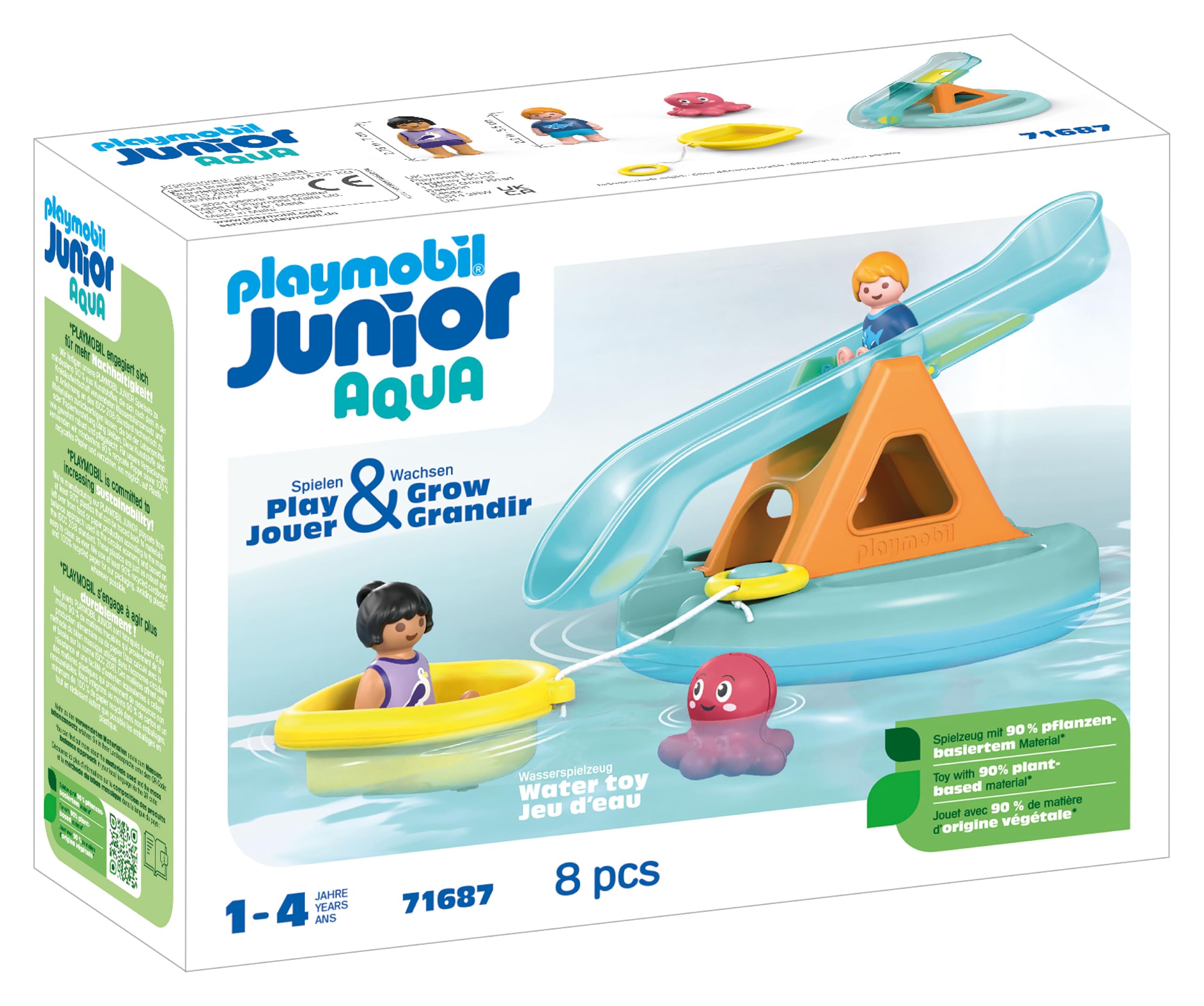 PLAYMOBIL Junior Aqua 71687 Isla de Baño con Tobogán, ncluye Muelle y escondite para Animales, Juguete sostenible Hecho de plásticos a Base de Plantas, Juguetes para niños y niñas a Partir de 1 año