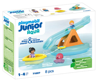PLAYMOBIL Junior Aqua 71687 Isla de Baño con Tobogán, ncluye Muelle y escondite para Animales, Juguete sostenible Hecho de plásticos a Base de Plantas, Juguetes para niños y niñas a Partir de 1 año