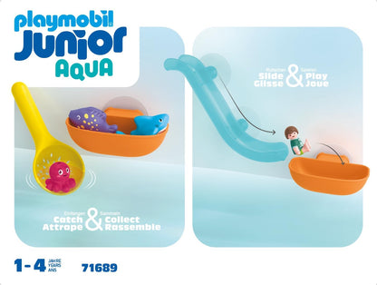 Playmobil 71689 JUNIOR AQUA: Water Slide with Sea Animals, including Baby Shark, Fish and Baby Octopus, sustainable toy made from plant-based plastics, play sets suitable for children ages 1+
