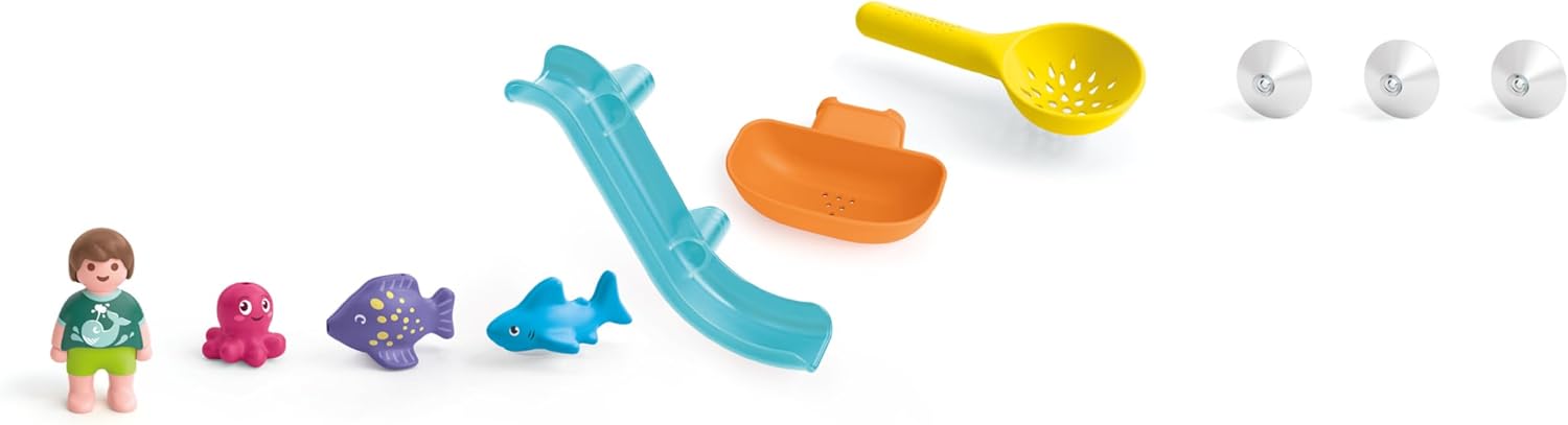 Playmobil 71689 JUNIOR AQUA: Water Slide with Sea Animals, including Baby Shark, Fish and Baby Octopus, sustainable toy made from plant-based plastics, play sets suitable for children ages 1+