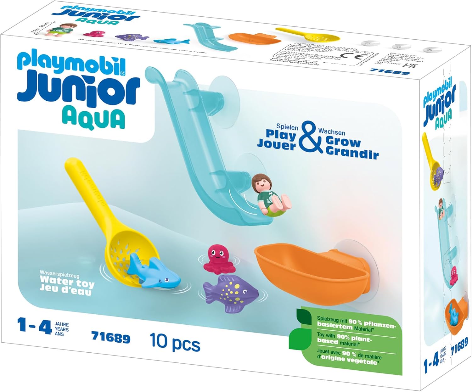Playmobil 71689 JUNIOR AQUA: Water Slide with Sea Animals, including Baby Shark, Fish and Baby Octopus, sustainable toy made from plant-based plastics, play sets suitable for children ages 1+