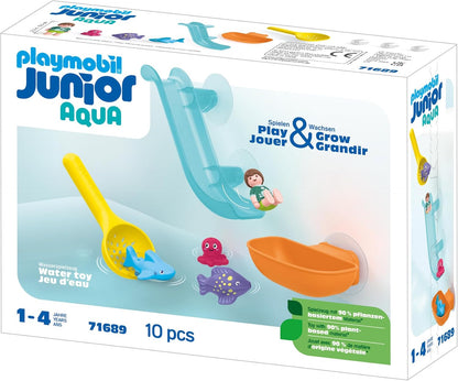 Playmobil 71689 JUNIOR AQUA: Water Slide with Sea Animals, including Baby Shark, Fish and Baby Octopus, sustainable toy made from plant-based plastics, play sets suitable for children ages 1+