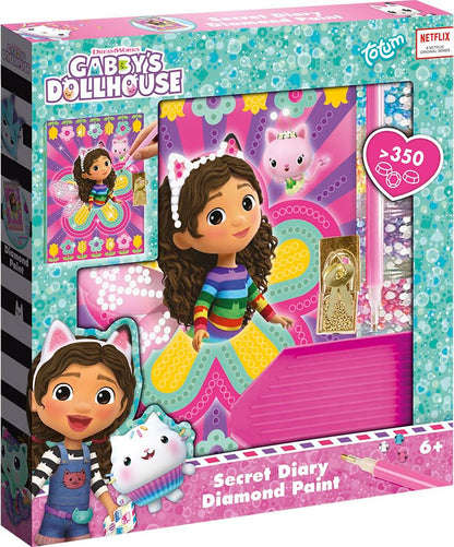 TM ESSENTIALS Gabby's Dollhouse Diamond Diary with Lock - DIY with Applicator Pen / 12.5 x 17.6 - Pink/Purple