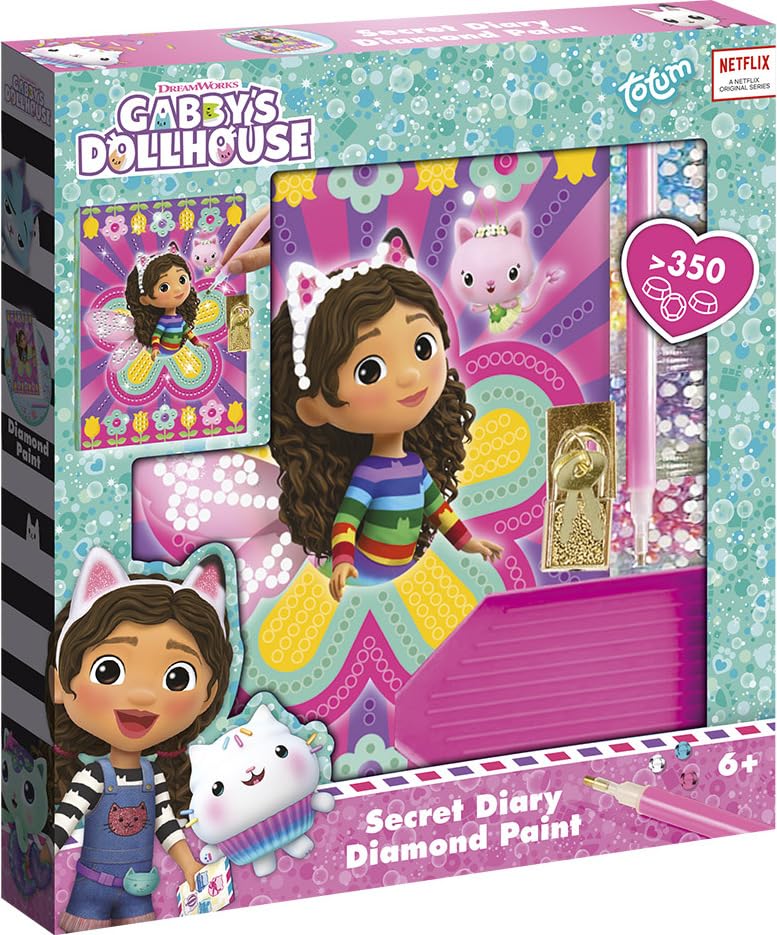 TM ESSENTIALS Gabby's Dollhouse Diamond Diary with Lock - DIY with Applicator Pen / 12.5 x 17.6 - Pink/Purple