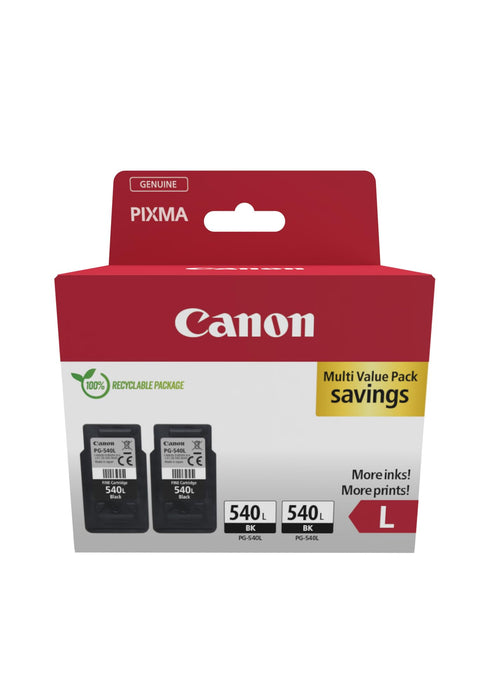 Canon PG-540L (2 x Black) High Yield Genuine Ink Cartridges - Cardboard Twin Pack