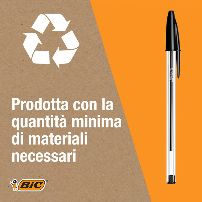 BIC Penne a Sfera Cristal Original con Punta Media (1,00 mm) e Tappi Abbinati al Colore dell’Inchiostro - Nero, Confezione da 10