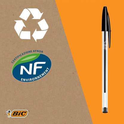 BIC Penne a Sfera Cristal Original con Punta Media (1,00 mm) e Tappi Abbinati al Colore dell’Inchiostro - Nero, Confezione da 10