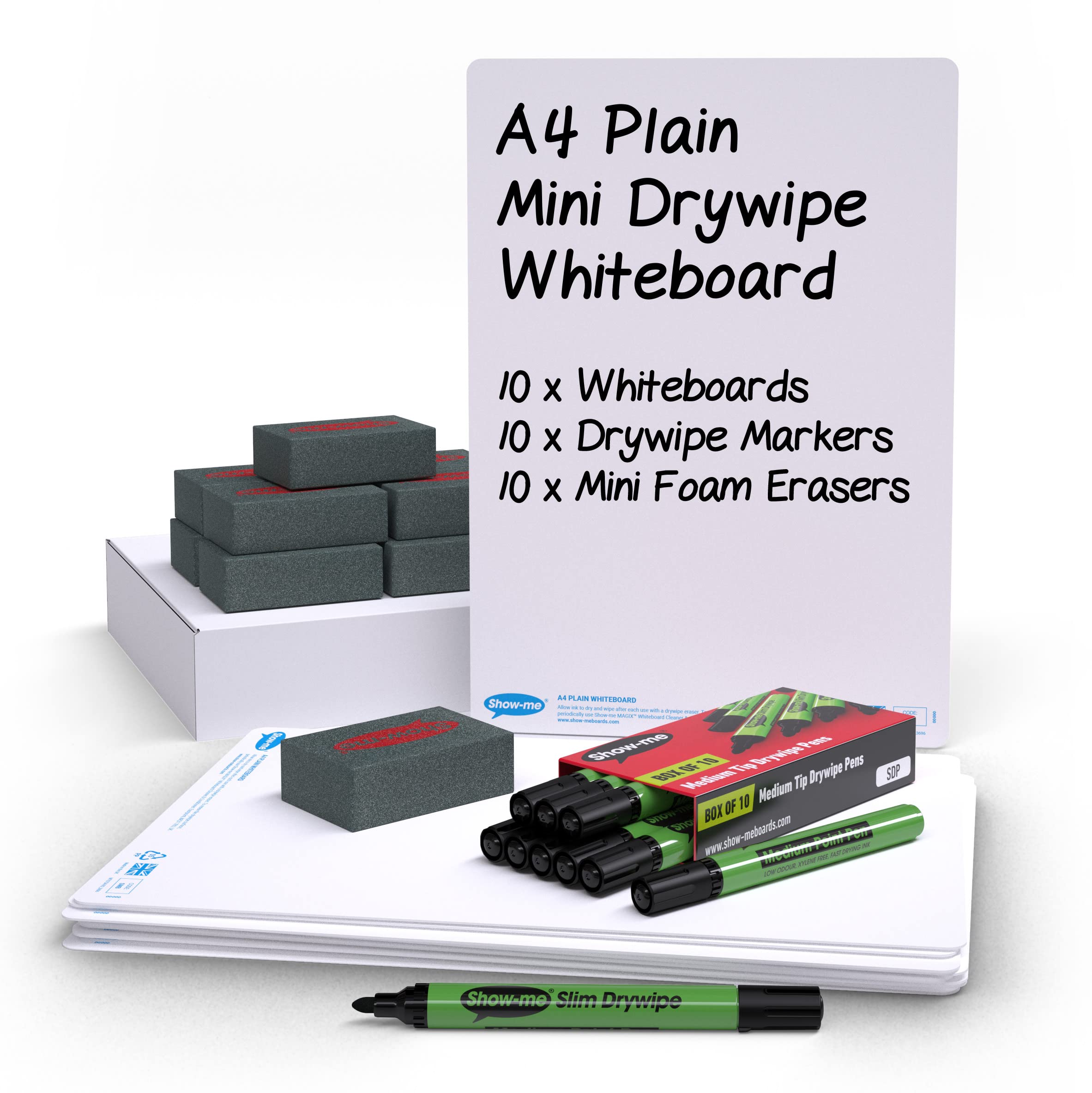 Show-me SMB10A Plain Double-Sided Boards – A4 Size for Drywipe and White Board Pens – Ideal for Classrooms, Schools and Education (10 Sets)