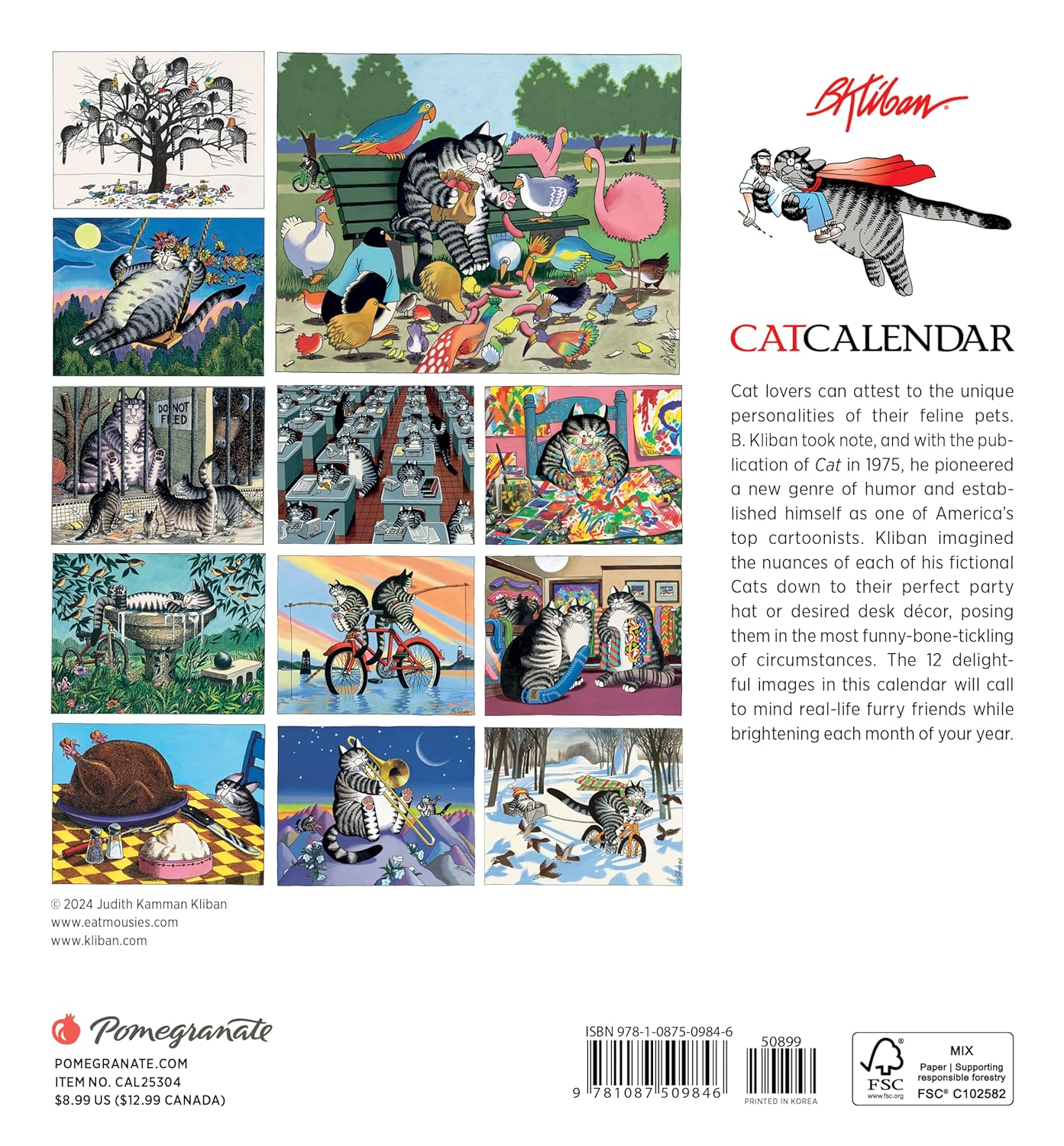 B Kliban Catcalendar 2025 Mini Wall Cale