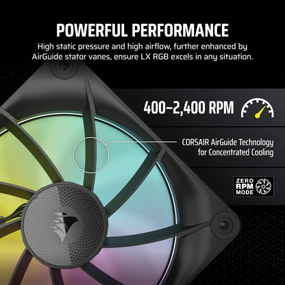 Corsair iCUE LINK LX120 RGB 120mm PWM Fans Triple Pack – Dual Light Loops – Includes iCUE LINK System Hub AirGuide Technology – Black 3 x 120mm Black