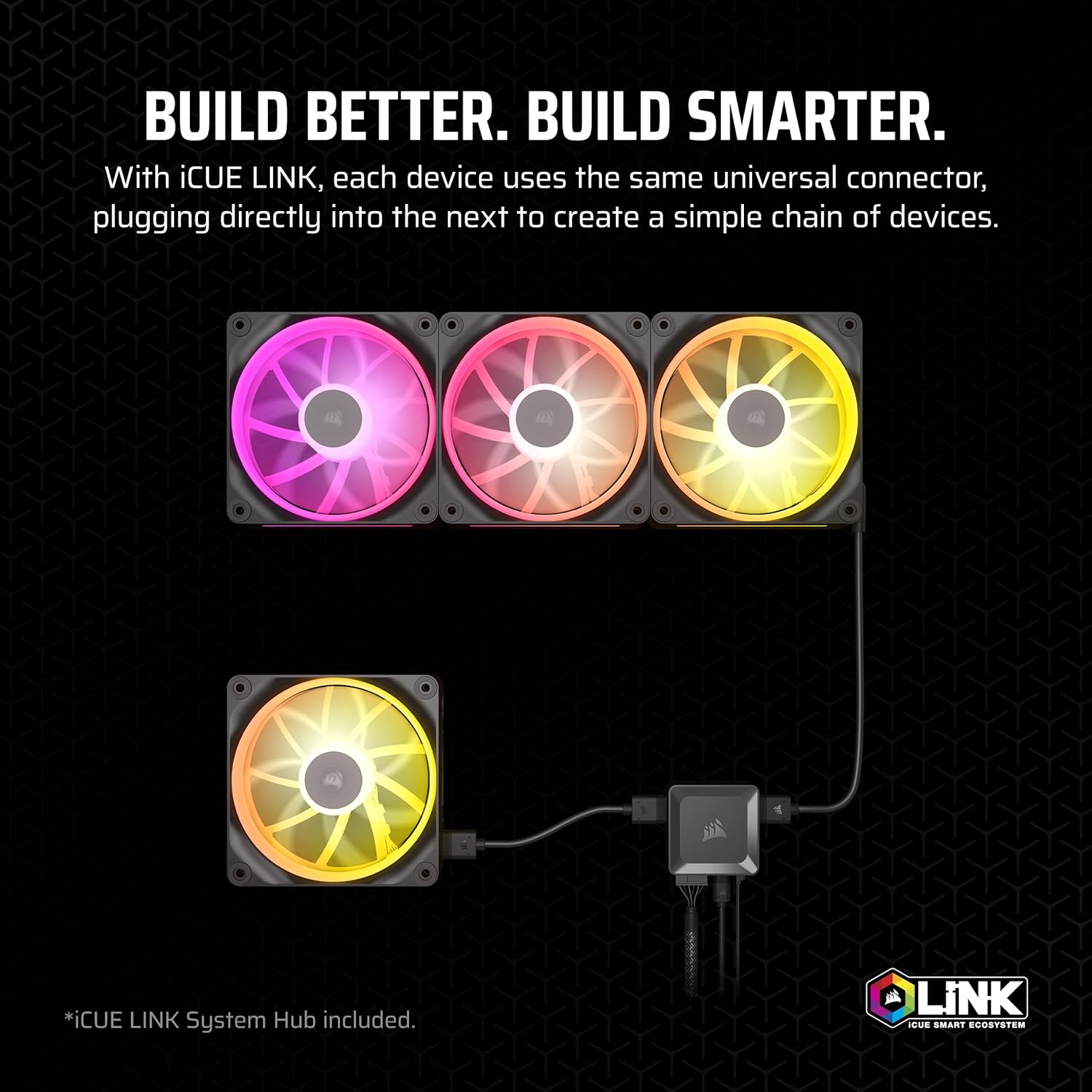 Corsair iCUE LINK LX120 RGB 120mm PWM Fans Triple Pack – Dual Light Loops – Includes iCUE LINK System Hub AirGuide Technology – Black 3 x 120mm Black