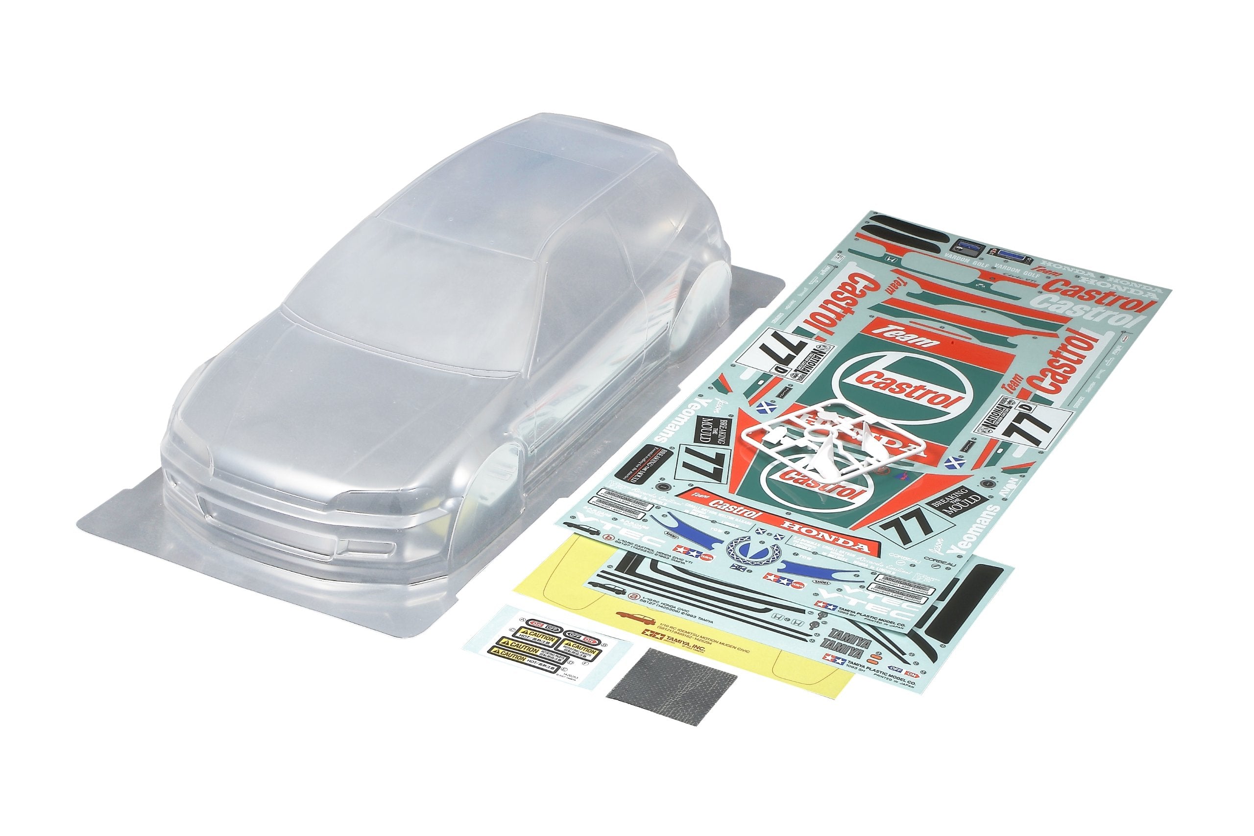 Tamiya 300051421 Honda 51421 Kar-Satz Castrol Civic VTi-Zubehör für ferngesteuertes Auto, Ersatzkarosserie, RC, Modellbau, Mehrfarbig, one size
