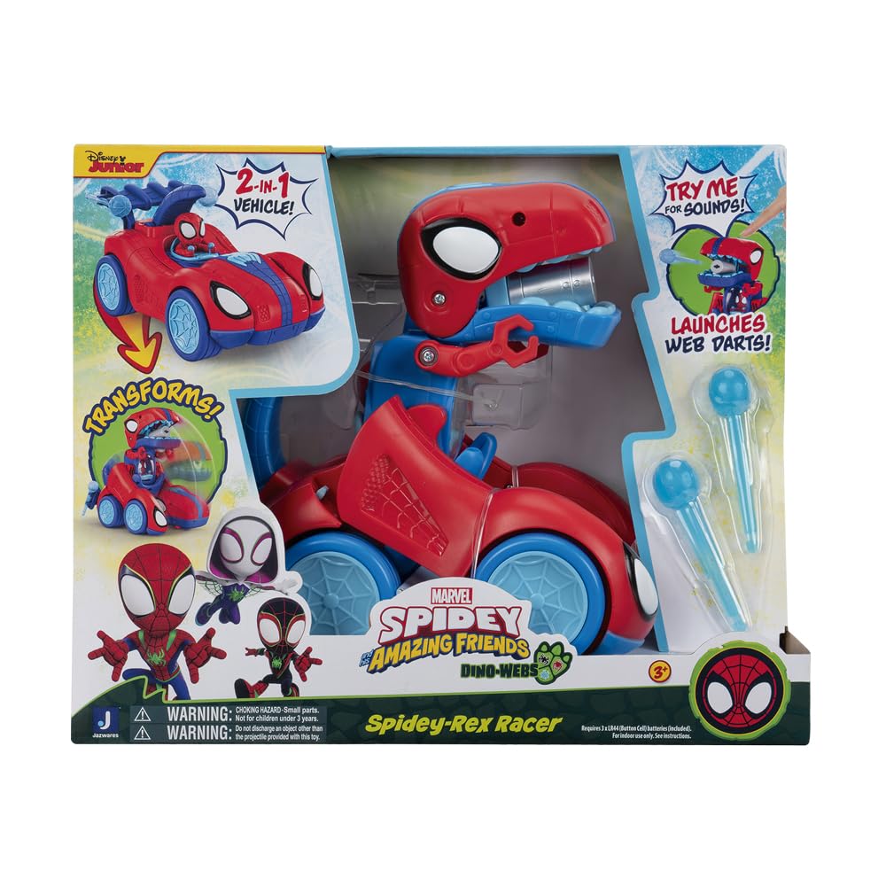 MARVEL Spidey and His Amazing Friends Spidey-Rex Racer - 8-Inch Vehicle with Sounds that Transforms from Vehicle Into Dinosaur