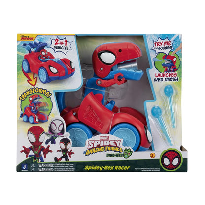 MARVEL Spidey and His Amazing Friends Spidey-Rex Racer - 8-Inch Vehicle with Sounds that Transforms from Vehicle Into Dinosaur