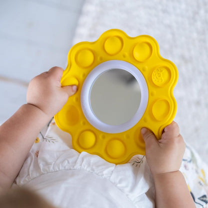 Fat Brain Toys Dimpl Bright, Push and Pop Dimple Fidget Toy with Double Sided Mirror, BPA Free Silicone Baby Sensory Toys, Early Development & Activity Toys for Boys and Girls Ages +10 Months