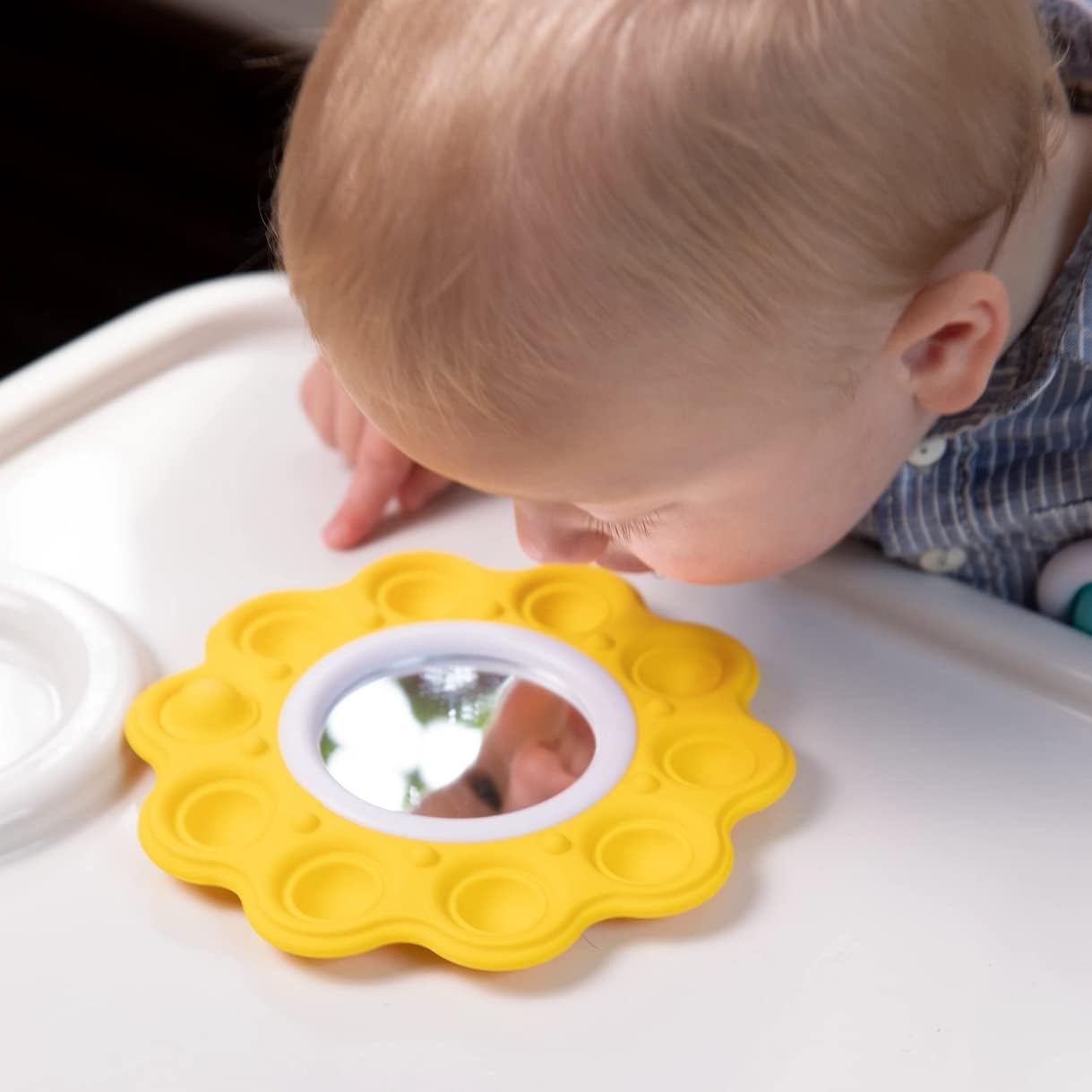 Fat Brain Toys Dimpl Bright, Push and Pop Dimple Fidget Toy with Double Sided Mirror, BPA Free Silicone Baby Sensory Toys, Early Development & Activity Toys for Boys and Girls Ages +10 Months
