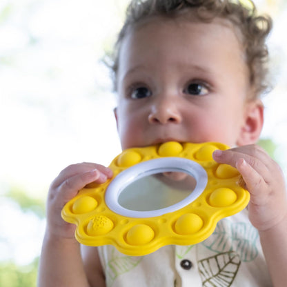 Fat Brain Toys Dimpl Bright, Push and Pop Dimple Fidget Toy with Double Sided Mirror, BPA Free Silicone Baby Sensory Toys, Early Development & Activity Toys for Boys and Girls Ages +10 Months
