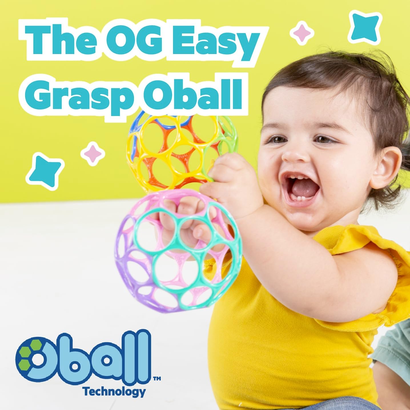 Bright Starts Oball Easy-Grasp Rattle BPA-Free Infant Toy in Blue, Age Newborn and up, 4 Inches