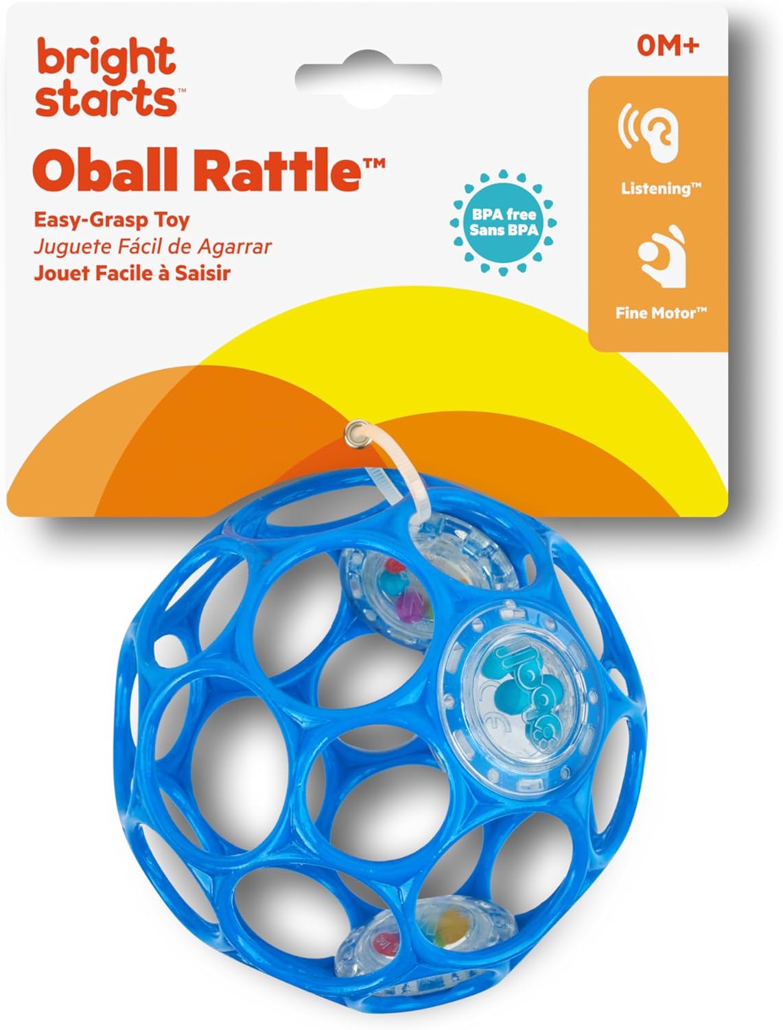 Bright Starts Oball Easy-Grasp Rattle BPA-Free Infant Toy in Blue, Age Newborn and up, 4 Inches