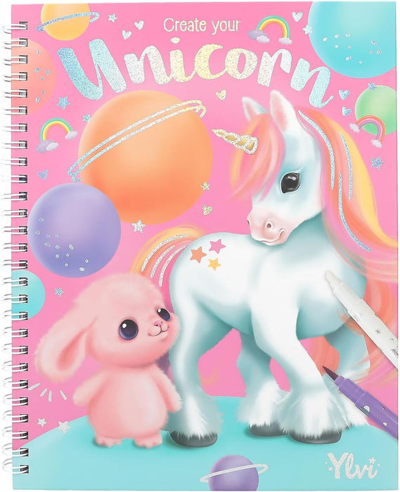 Depesche 12930 Ylvi - Malbuch Set mit 30 Doppelseiten zum Gestalten von Model Motiven, inkl. 7 Fasermaler und Magic Stift