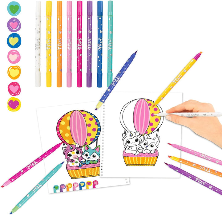 Depesche 12930 Ylvi - Malbuch Set mit 30 Doppelseiten zum Gestalten von Model Motiven, inkl. 7 Fasermaler und Magic Stift