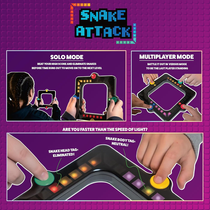Snake Attack - Handheld Electronic Light up Game. 3 Game Play Modes. On the go fun! Addictive fidget toy!, Black