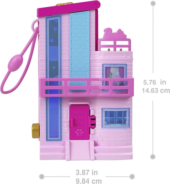 Polly Pocket Maison de Rêve Barbie Coffret avec 3 Mini-Figurines, 1 Chiot, 11 Accessoires, Ascenseur et Piscine, HWP11